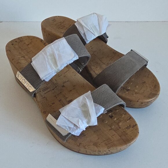 NEW VIONIC | Atlantic Pepper cork Sandals Wedges Gray Sz 10 - Picture 3 of 5
